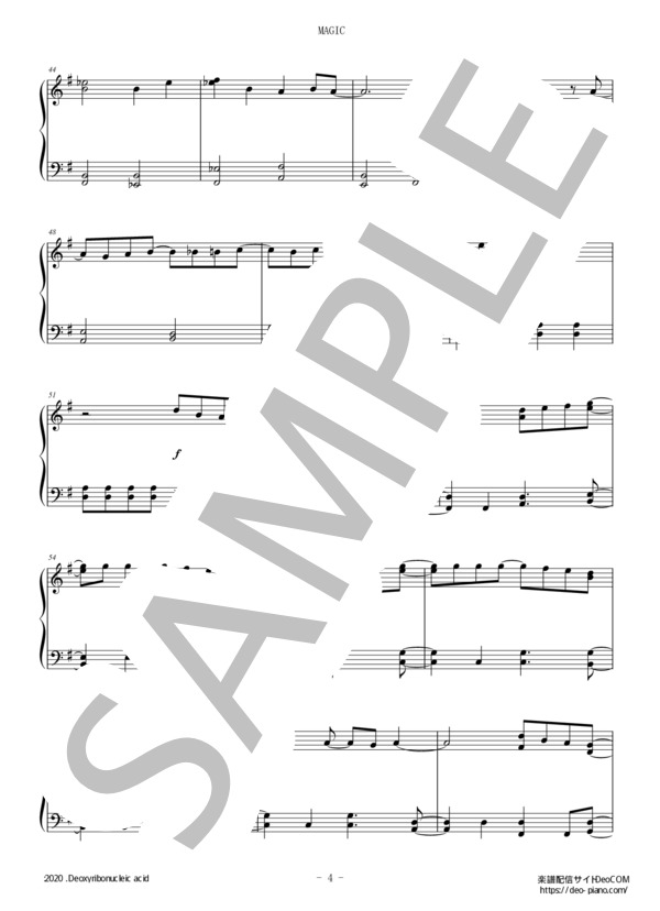 MAGIC(ピアノソロ初級～中級) / SEKAI NO OWARI (HAWAIIAN6) / 初〜中級 - サンプル譜面 4/5