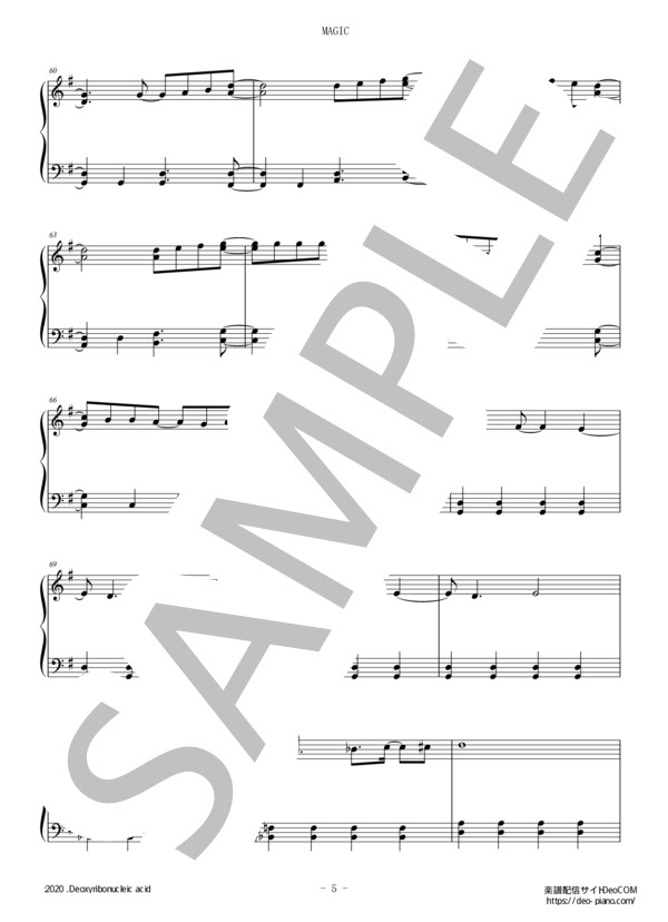 MAGIC(ピアノソロ初級～中級) / SEKAI NO OWARI (HAWAIIAN6) / 初〜中級 - サンプル譜面 5/5