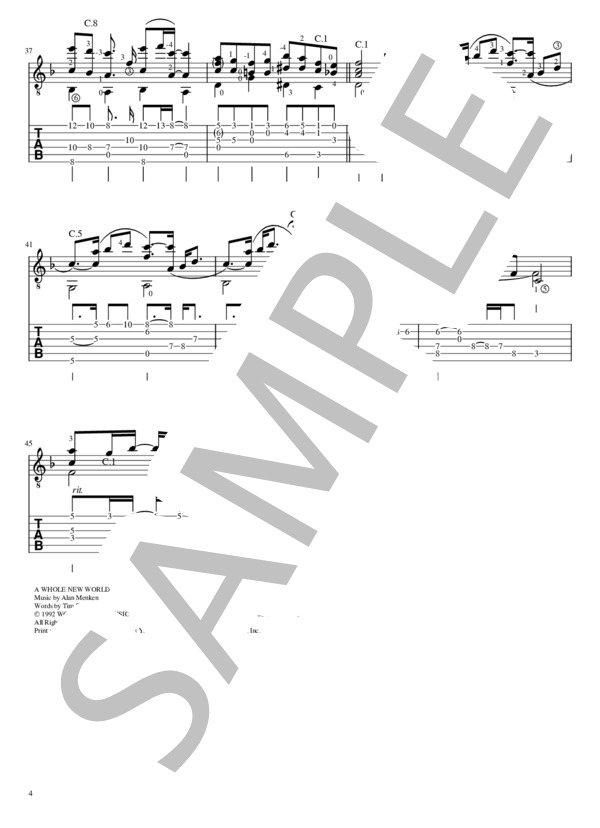 ホールニューワールド (Mena Massoud) / ギターソロ その他 - サンプル譜面 4/5