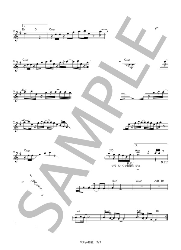 Tokyo指紅（ルージュ）【弾き語りメロディ譜】 (世良 公則) / その他 - サンプル譜面 2/3