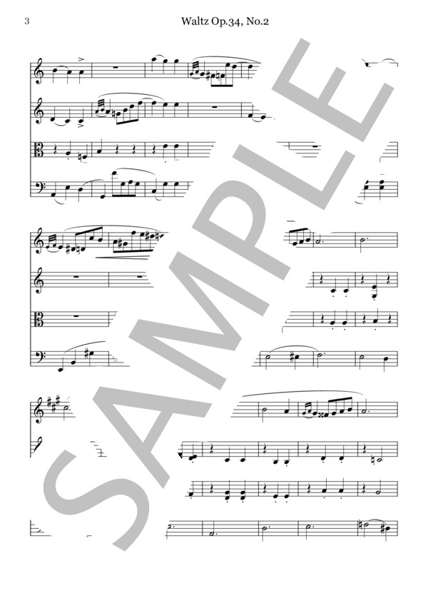 Waltz Op.34, No.2 for String Quartet (フレデリック・ショパン) / 弦楽四重奏 中級 - サンプル譜面 3/5