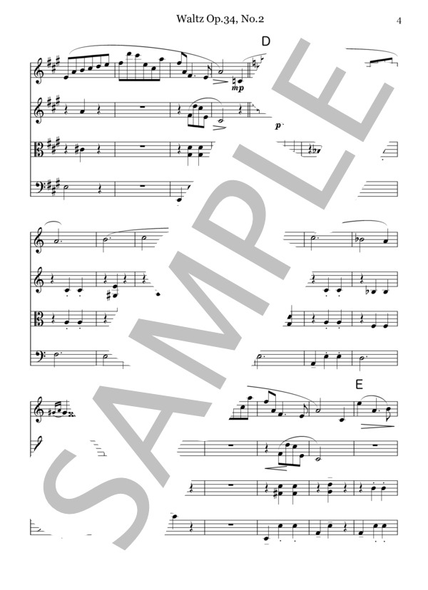 Waltz Op.34, No.2 for String Quartet (フレデリック・ショパン) / 弦楽四重奏 中級 - サンプル譜面 4/5
