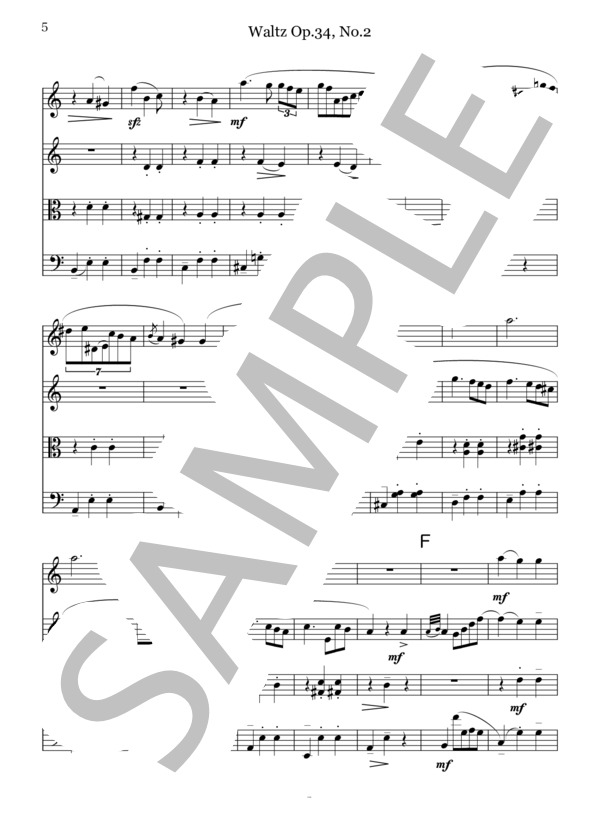Waltz Op.34, No.2 for String Quartet (フレデリック・ショパン) / 弦楽四重奏 中級 - サンプル譜面 5/5