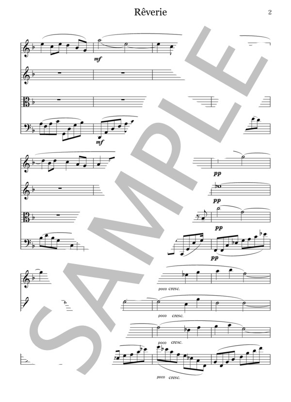 Rêverie for String Quartet Claude  Debussy (クロード・アシル・ドビュッシー) / 弦楽四重奏 初〜中級 - サンプル譜面 2/5