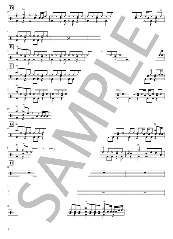 君はロックを聴かない (あいみょん) / ドラム 初〜中級 - サンプル譜面 2/3