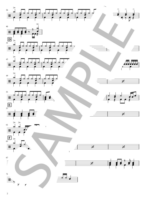 君の瞳に恋してない (UNISON SQUARE GARDEN) / ドラム 中級 - サンプル譜面 2/5