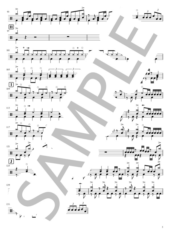 ONENESS (Roselia) / ドラム 中級 - サンプル譜面 3/4