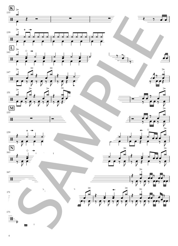 ONENESS (Roselia) / ドラム 中級 - サンプル譜面 4/4