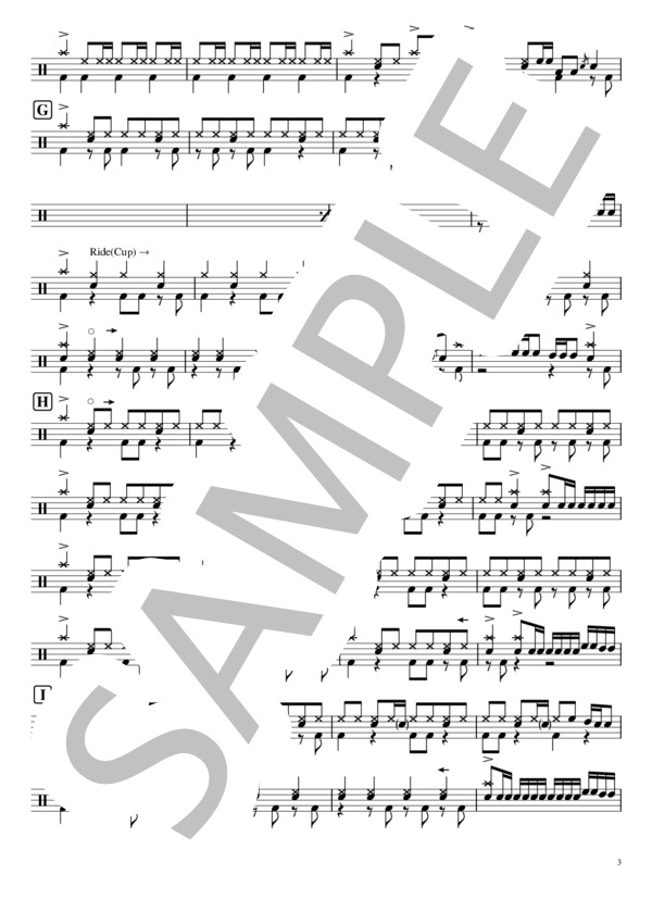 レインボーローズ (山本 彩) / ドラム 初〜中級 - サンプル譜面 3/4