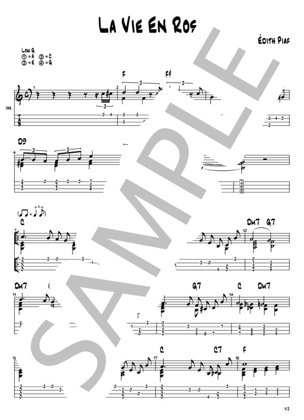 La Vie En Rose (エディット・ピアフ) / ウクレレソロ 中級 - サンプル譜面 1/2