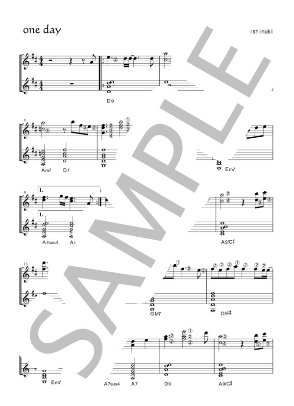 one day (石貫 慎太郎) / ギターデュオ 中級 - サンプル譜面 1/2