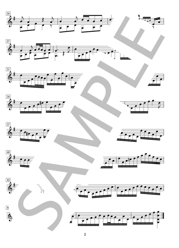 「うつろな心」ネル・コール・ピウ・ノン・ミ・セント無伴奏マンドリンソロ (ジョバンニ・パイジェロ) / 中〜上級 - サンプル譜面 2/2