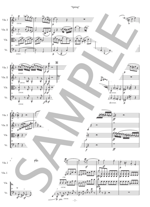 スプリングソナタ（弦楽四重奏版） (ルートヴィヒ・ヴァン・ベートーヴェン) / 上級 - サンプル譜面 2/5