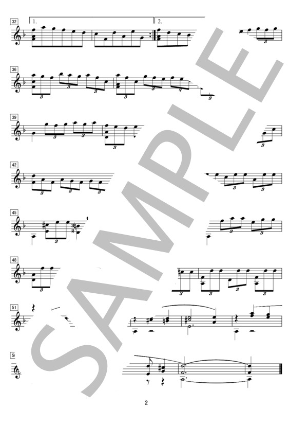 16世紀のリュート曲「Siciliana」無伴奏マンドリンソロ (トラディショナル) / 中〜上級 - サンプル譜面 2/2