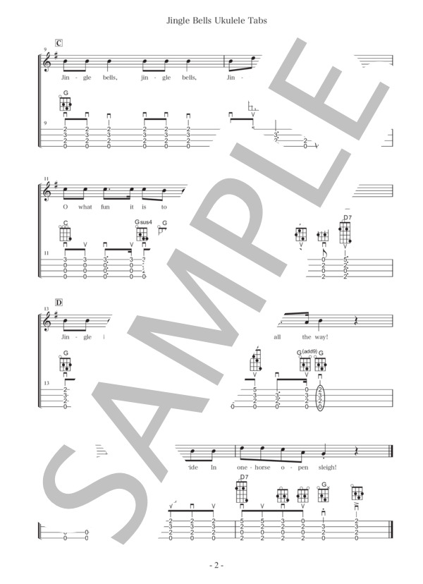 ジングル・ベル（ウクレレ・ソロ） (ジェームズ・ロード・ピアポント) / ウクレレソロ 初級 - サンプル譜面 2/2