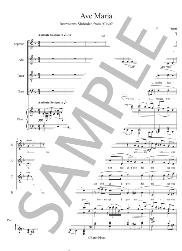 Ave Maria from Cavarellia Rusticana(混声4部合唱） (ピエトロ・マスカーニ) / 合唱混声4部 中〜上級 - サンプル譜面 1/5