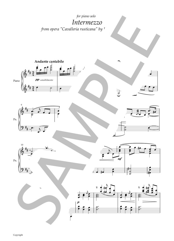 歌劇《カヴァレリア・ルスティカーナ》より〈間奏曲〉 (ピエトロ・マスカーニ) / ピアノソロ 中級 - サンプル譜面 1/3