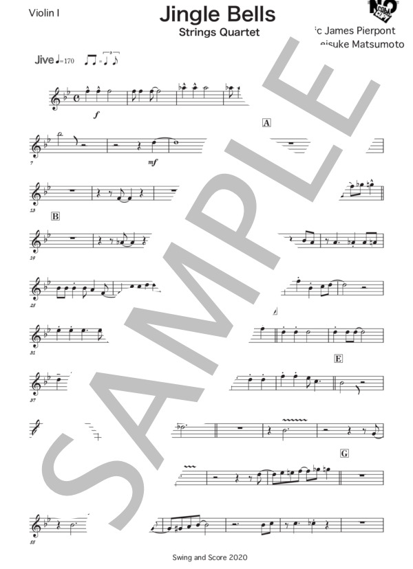 ジングルベル（弦楽四重奏） (ジェームス・ピエポント) / 中級 - サンプル譜面 1/5