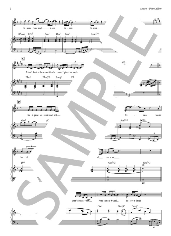 Simon - Peter Allen(弾き語り用） / ピアノ弾き語り 初〜中級 - サンプル譜面 2/3