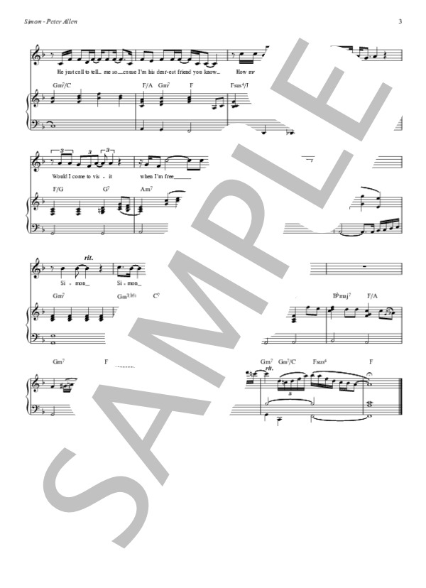Simon - Peter Allen(弾き語り用） / ピアノ弾き語り 初〜中級 - サンプル譜面 3/3