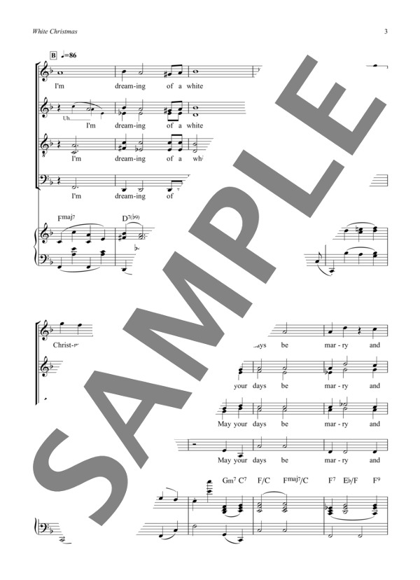 White Christmas - Carpenters(ピアノ伴奏譜、メロディー・コーラス・歌詞付き） (カーペンターズ) / アンサンブルピアノ＋歌 初〜中級 - サンプル譜面 3/4