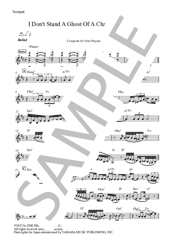 I Don't Stand A Ghost Of A Chance (Clifford Brown 完全コピー譜） / トランペット 中〜上級 - サンプル譜面 1/4