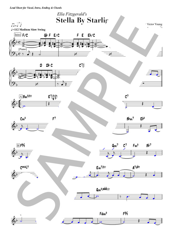 Stella By Starlight - Ella Fitzgerald(リードシート、メロディー、ピアノ・イントロ＆エンディング） / 中級 - サンプル譜面 1/2