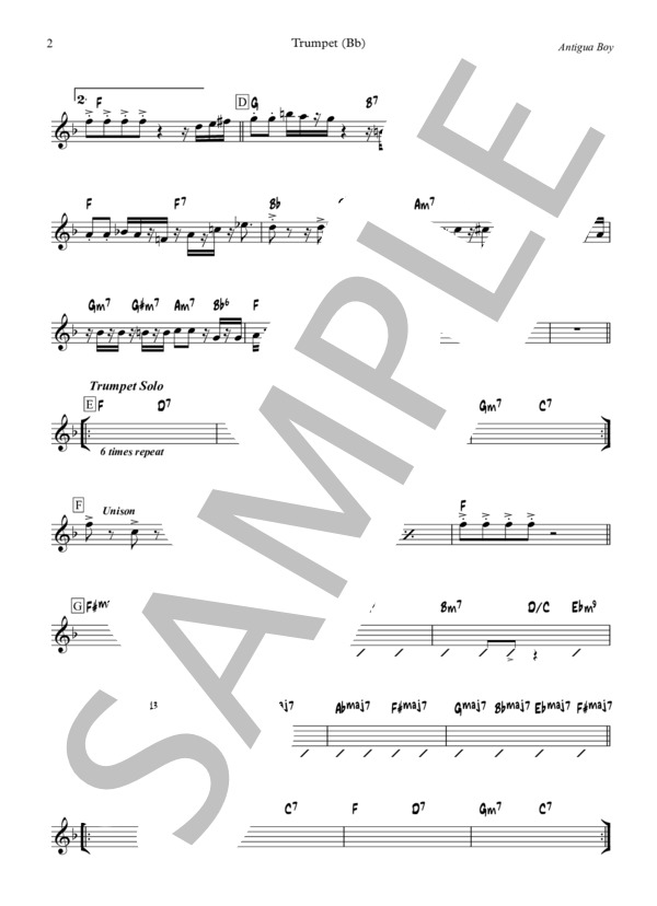 Antigua Boy - 日野皓正（リードシート、イントロ・エンディング・Bbパート譜付き） (日野 皓正) / トランペット 中〜上級 - サンプル譜面 5/5