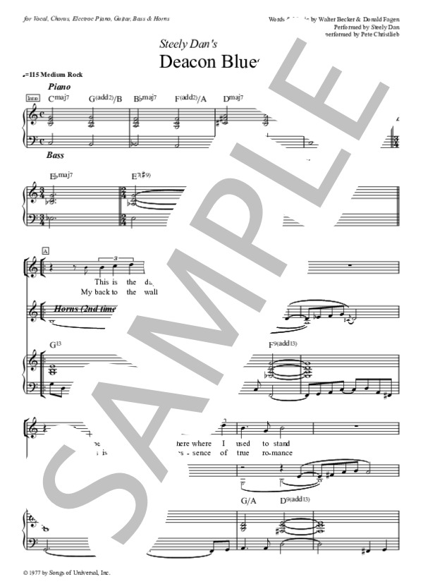 Deacon Blues - Steely Dan(バンド用コンデンス・スコア、サックス・ソロ完全コピー） (スティーリー・ダン) / バンドスコア 中級 - サンプル譜面 1/5
