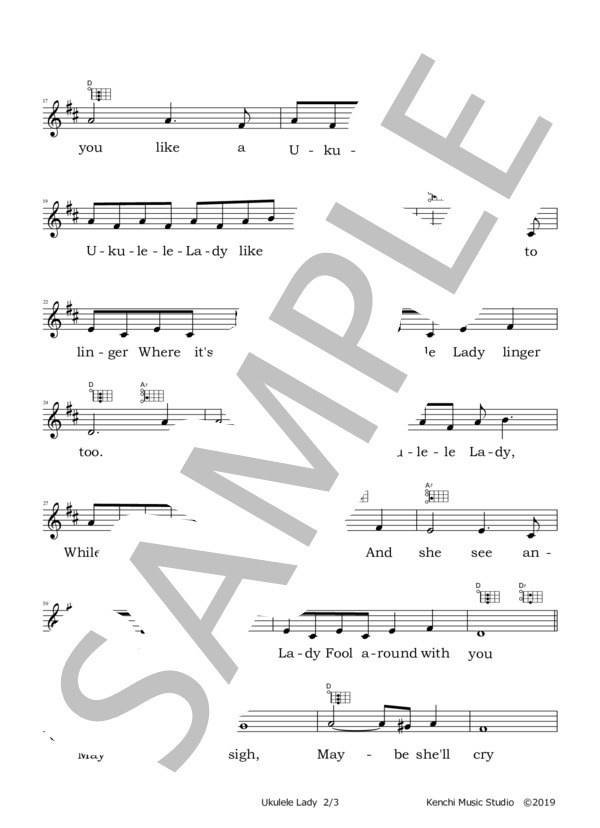 ウクレレ・レディ  /  リチャード・ホワイティング【弾き語りメロディ譜】 / その他 - サンプル譜面 2/3