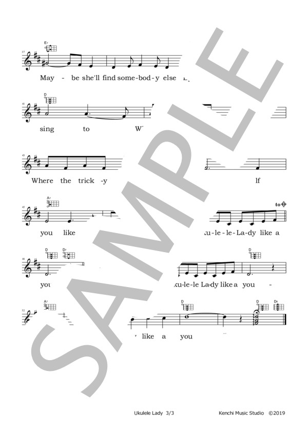 ウクレレ・レディ  /  リチャード・ホワイティング【弾き語りメロディ譜】 / その他 - サンプル譜面 3/3