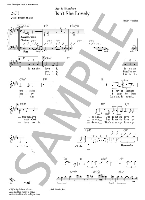 楽譜 Isn T She Lovely 可愛いアイシャ Stevie Wonder メロディー譜 ハーモニカ完全コピー譜 Stevie Wonder ハーモニカ 中級 Piascore 楽譜ストア