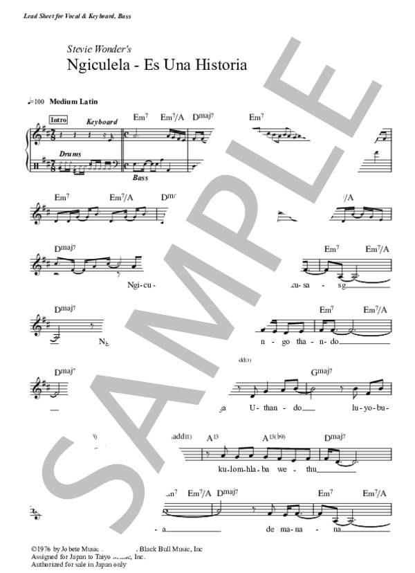 楽譜】Ngiculela - Es Una Historia - I Am Singing - Stevie Wonder