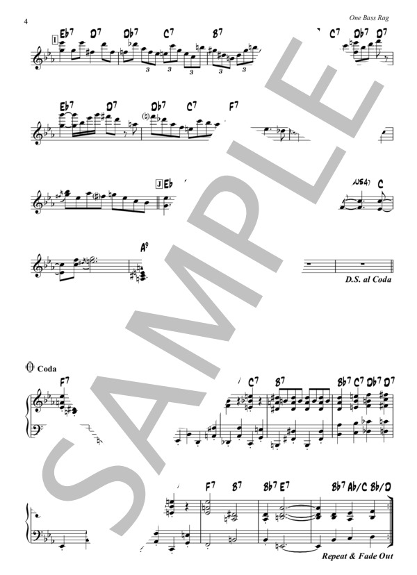 One Bass Rag - Ron Carter(ジャズ・ピアノ譜） (ロン・カーター) / ピアノソロ 中〜上級 - サンプル譜面 4/4