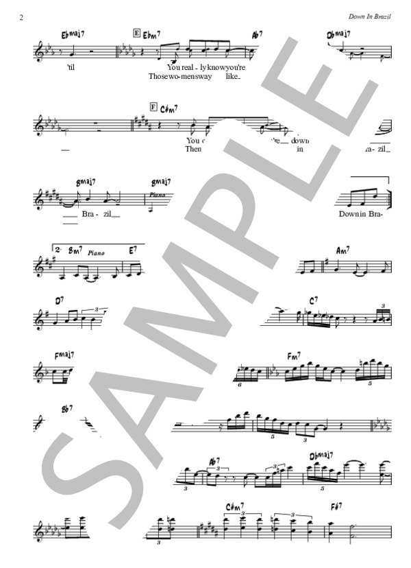 楽譜】Down In Brazil - Michael Franks ボーカル・メロディー譜