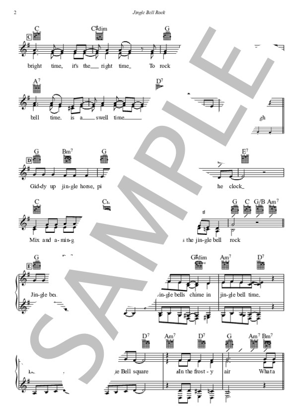 Jingle Bell Rock - Carnie & Wendy Wilson(ボーカル・ハーモニー付きメロディー譜、ギターコードダイアグラム付き） (Carnie Wilson) / 初〜中級 - サンプル譜面 2/3
