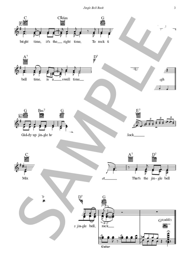 Jingle Bell Rock - Carnie & Wendy Wilson(ボーカル・ハーモニー付きメロディー譜、ギターコードダイアグラム付き） (Carnie Wilson) / 初〜中級 - サンプル譜面 3/3