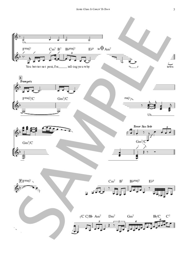 Santa Claus Is Comin' To Town (Ballad) - Carpenters(ボーカル・メロディー譜 / コーラス / サックス・ソロ完全コピー譜） (カーペンターズ) / 初〜中級 - サンプル譜面 3/5