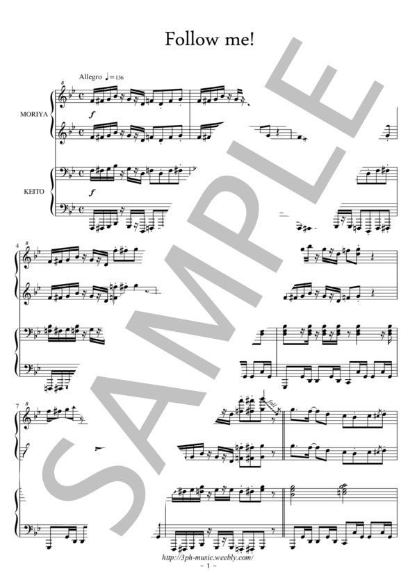 【ピアノ4手連弾】Follow me! (斎藤 守也) / ピアノ連弾 上級 - サンプル譜面 5/5