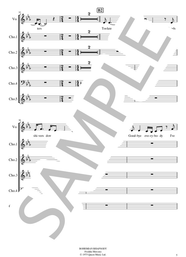 BOHEMIAN RHAPSODY - QUEEN【ボーカル＆コーラス】 (Queen) / メロディ 初級 - サンプル譜面 5/5