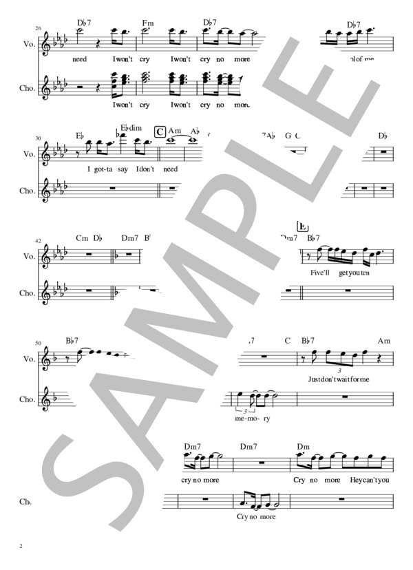 CRY NO MORE - VOW WOW【メロディー譜】 (BOWWOW) / 初級 - サンプル譜面 2/4