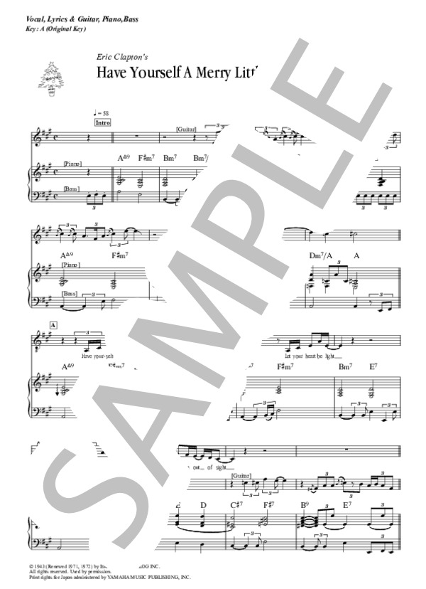 Have Yourself A Merry Little Christmas - Eric Clapton (バンド用ライト・スコア、歌詞付き、リードギター完全コピー） (エリック・クラプトン) / バンドスコア 中級 - サンプル譜面 1/4