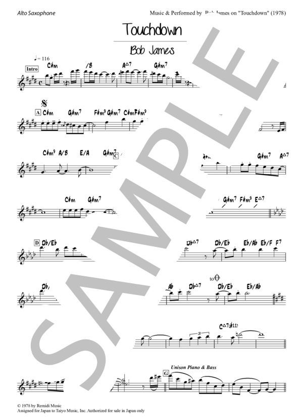 楽譜】Touchdown - Bob James バンド用リードシート, Alto Sax