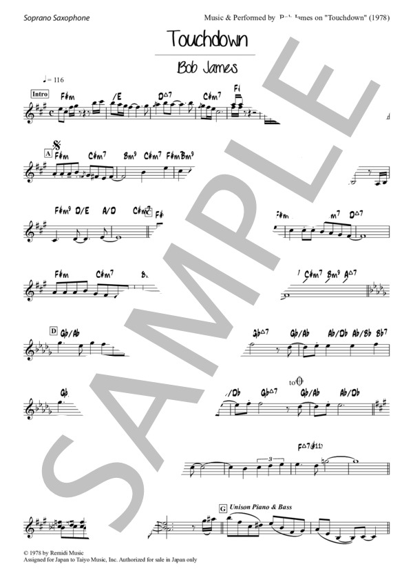 楽譜】Touchdown - Bob James バンド用リードシート, Alto Sax