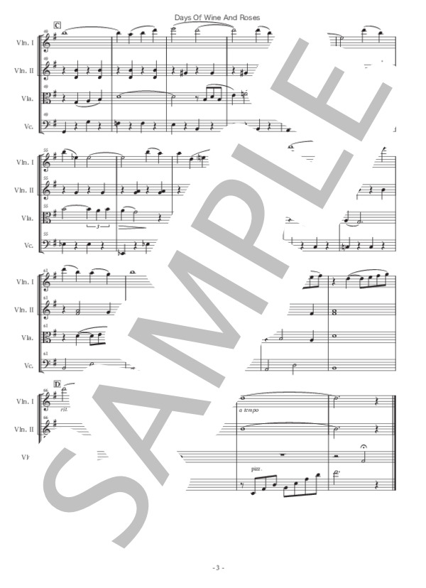 酒とバラの日々（弦楽四重奏版） (ヘンリー・マンシーニ) / 中級 - サンプル譜面 3/5