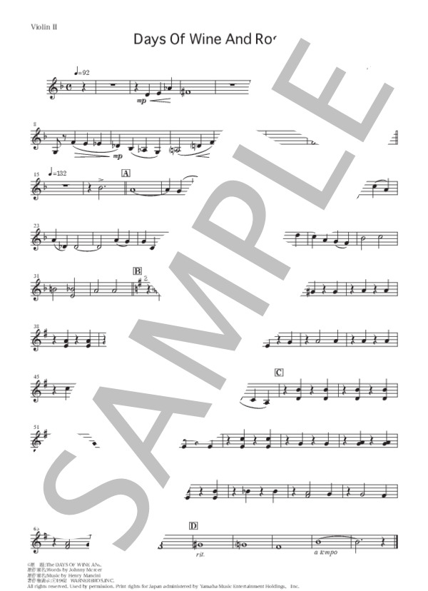 酒とバラの日々（弦楽四重奏版） (ヘンリー・マンシーニ) / 中級 - サンプル譜面 5/5
