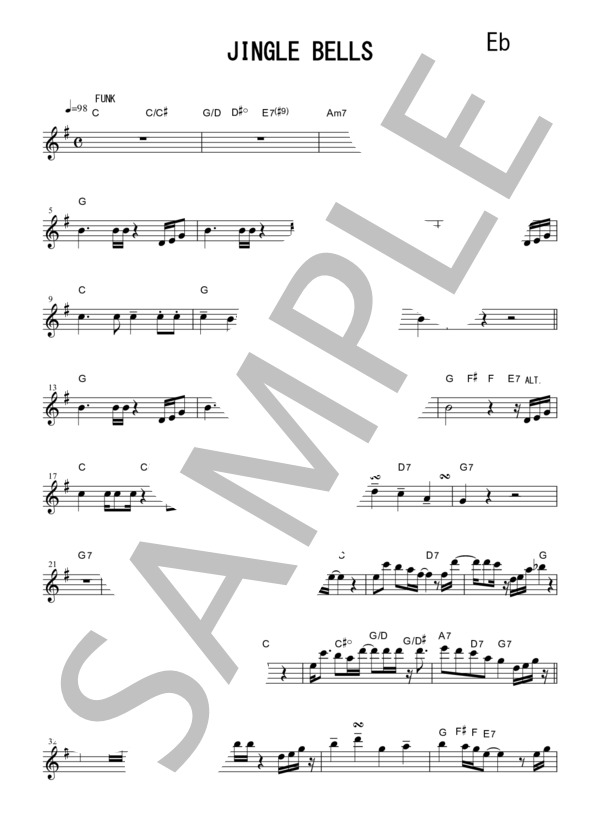 『Jingle Bells / Warren Hill』アルトサックス メロディー譜 (ウォーレン・ヒル) / 中〜上級 - サンプル譜面 1/5