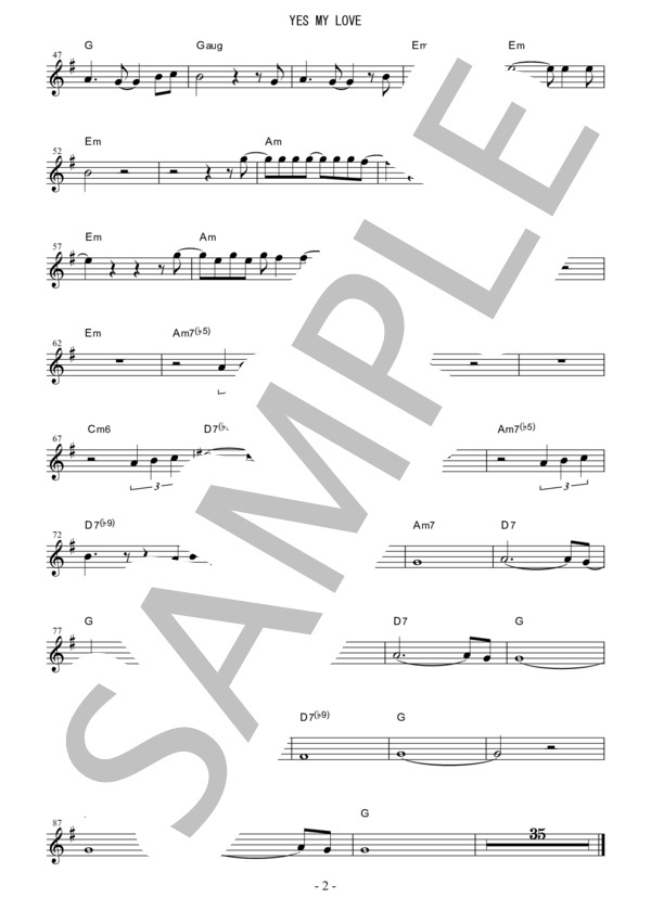 『YES MY LOVE   /   矢沢永吉』ソプラノサックス メロディー譜 (矢沢 永吉) / 初〜中級 - サンプル譜面 2/4