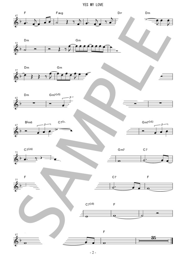 『YES MY LOVE   /   矢沢永吉』ソプラノサックス メロディー譜 (矢沢 永吉) / 初〜中級 - サンプル譜面 4/4
