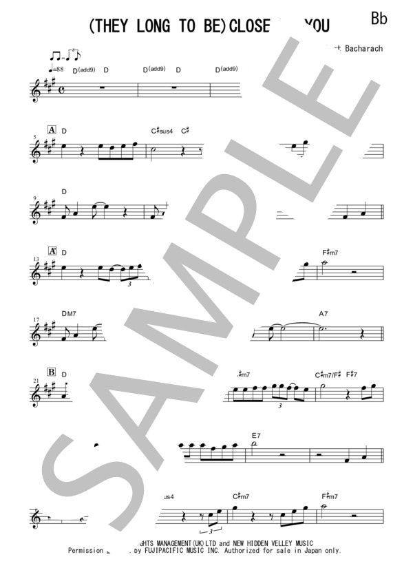 『(They Long to Be)Close to you / Carpenters』ソプラノサックス メロディー譜 (杏里) / 初〜中級 - サンプル譜面 1/4